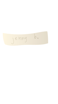 the name jenny b is written in gold on a black background